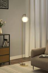 Rackhams Luxurious Floor Lamp with Frosted Glass Lampshade - Gold - One Size - thumbnail 2