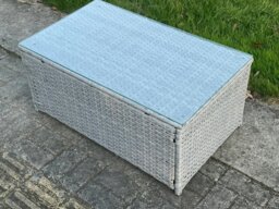 Rackhams Light Grey Lounge Outdoor PE Rattan Garden Furniture Set Wicker Sofa Set Oblong Coffee Table With 2 Armchair - thumbnail 4