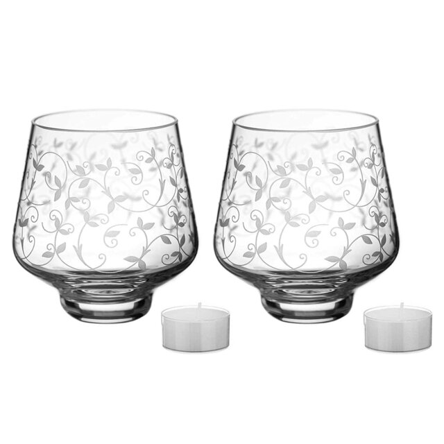 Rackhams Floral Collection Tealight Holder & Tealights - Set of 2 - Made From Premium Lead Free Crystal Glass - image 1