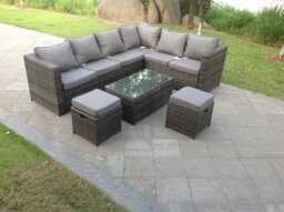 Rackhams 8 Seater Rattan Corner Sofa Set Coffee Table Stool Garden Furniture Outdoor - thumbnail 2