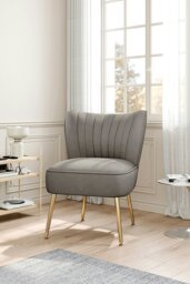 Rackhams Grey Velvet Armless Wingback Accent Chair with Gold Metal Legs - Grey - thumbnail 2