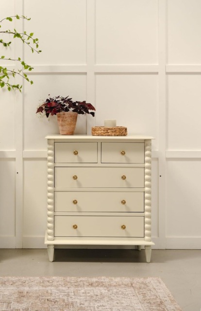 Rackhams Cromwell 2 over 3 Chest of Drawers with Bobbin Design - Linen, Cream - image 1