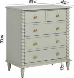 Rackhams Cromwell 2 over 3 Chest of Drawers with Bobbin Design - Linen, Cream - thumbnail 3