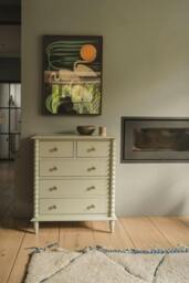 Rackhams Cromwell 2 over 3 Chest of Drawers with Bobbin Design - Linen, Cream - thumbnail 6
