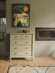 Rackhams Cromwell 2 over 3 Chest of Drawers with Bobbin Design - Linen, Cream - thumbnail 2