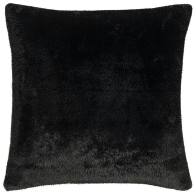 Rackhams Stanza Faux Fur Cushion Cover - Jet Black - 55cm x 55cm - Jet Black - 100% Polyester - image 1