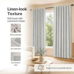 Rackhams 100% Blackout Curtains Thermal Linen Look Ready Made 46x72 in Light Grey - thumbnail 6