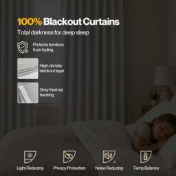 Rackhams 100% Blackout Curtains Thermal Linen Look Ready Made 46x72 in Light Grey - thumbnail 4