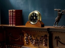 Rackhams Prestige Brass Moon Phase Clock With a Jet Black Dial Mounted on Solid English Dark Oak - thumbnail 6