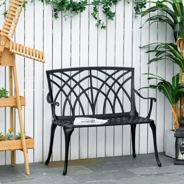 Rackhams 2-Seater Cast Aluminium Garden Bench Loveseat Ergonomic Armrest - image 1