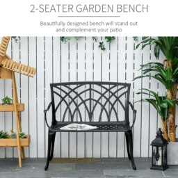 Rackhams 2-Seater Cast Aluminium Garden Bench Loveseat Ergonomic Armrest - thumbnail 3