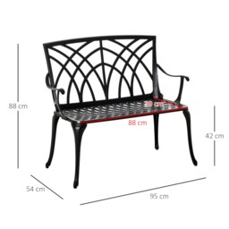 Rackhams 2-Seater Cast Aluminium Garden Bench Loveseat Ergonomic Armrest - thumbnail 5