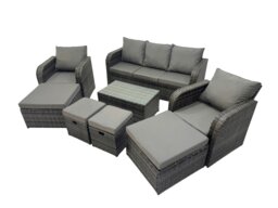 Rackhams Outdoor Reclining Chair 3 Seater Sofa Coffee Table Set Garden Rattan Furniture Set 9 Seater with 4 Stools Dark Grey - thumbnail 1
