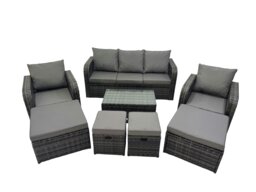 Rackhams Outdoor Reclining Chair 3 Seater Sofa Coffee Table Set Garden Rattan Furniture Set 9 Seater with 4 Stools Dark Grey - thumbnail 2