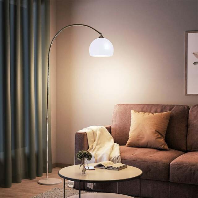 Rackhams 4ft-5ft Adjustable Arch LED Floor Lamp with Marble Base - White - 30 cm - image 1