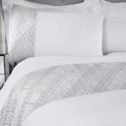 Rackhams 3D Geo Luxury Lurex Jacquard Cuff Panel Duvet Cover With Pillowcases - White - Single (135cm x 200cm) - thumbnail 2