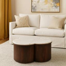 Rackhams Solid Wood Verona Marble Coffee Table, Black with Marble