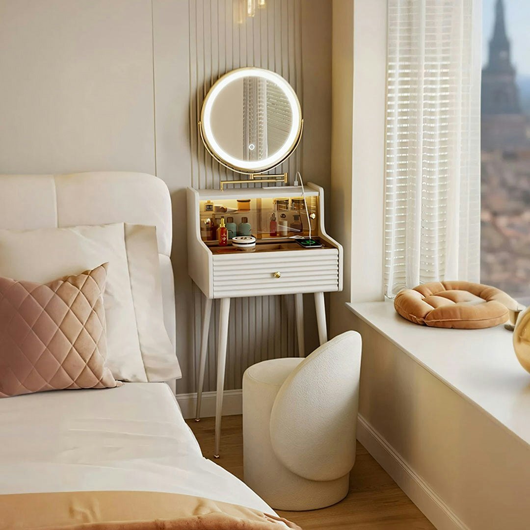 Rackhams Thiago Narrow Mini Dressing Table For Small Corner, Cream - 50CM -  No Stool by Rackhams | uFurnish.com