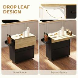 Rackhams Kitchen Island with Drop Leaf, Rolling Kitchen Storage Trolley, Black - thumbnail 4