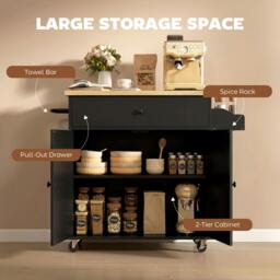 Rackhams Kitchen Island with Drop Leaf, Rolling Kitchen Storage Trolley, Black - thumbnail 5
