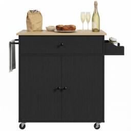 Rackhams Kitchen Island with Drop Leaf, Rolling Kitchen Storage Trolley, Black - thumbnail 2