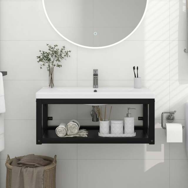 Rackhams Wall-mounted Bathroom Washbasin Frame Black 79x38x31 cm Iron