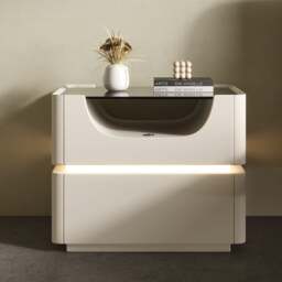 Rackhams Candice Bedside Table with LED, Cream - thumbnail 5