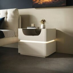Rackhams Candice Bedside Table with LED, Cream