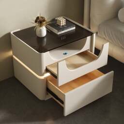 Rackhams Candice Bedside Table with LED, Cream - thumbnail 2