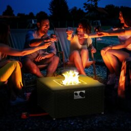 Rackhams 13 KW Rattan Gas Fire Pit Table, Propane Fire Pit for Garden, Grey - Grey - Steel, PE Rattan - 58 x 58 x 33 cm - thumbnail 1