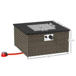 Rackhams 13 KW Rattan Gas Fire Pit Table, Propane Fire Pit for Garden, Grey - Grey - Steel, PE Rattan - 58 x 58 x 33 cm - thumbnail 6