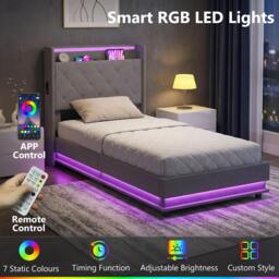 Rackhams Lift up Storage Bed Frame with RGB LED Lights, Dark Grey - Single - thumbnail 5