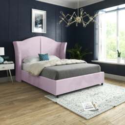 Rackhams Zampa Curved Top Curved Winged Upholstered Soft Velvet Bed Frame - Pink - Pink - Single