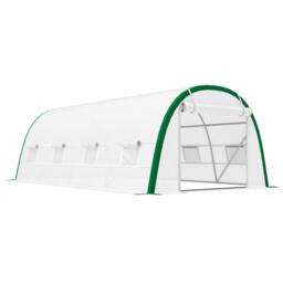Rackhams Walk-in Polytunnel Greenhouse Tunnel Warm House Tent with Zipped Doors, 8 Mesh Windows, PE Cover, 6 x 3 m, White - thumbnail 1