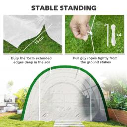Rackhams Walk-in Polytunnel Greenhouse Tunnel Warm House Tent with Zipped Doors, 8 Mesh Windows, PE Cover, 6 x 3 m, White - thumbnail 6