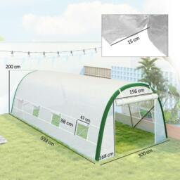 Rackhams Walk-in Polytunnel Greenhouse Tunnel Warm House Tent with Zipped Doors, 8 Mesh Windows, PE Cover, 6 x 3 m, White - thumbnail 3