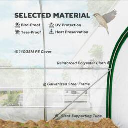 Rackhams Walk-in Polytunnel Greenhouse Tunnel Warm House Tent with Zipped Doors, 8 Mesh Windows, PE Cover, 6 x 3 m, White - thumbnail 5