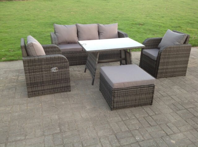 Rackhams PE Rattan Garden Furniture Set Adjustable Chair Sofa Lounge 3 Seater Sofa Oblong Rectangular Dining Table Footstool - image 1