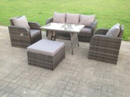 Rackhams PE Rattan Garden Furniture Set Adjustable Chair Sofa Lounge 3 Seater Sofa Oblong Rectangular Dining Table Footstool - thumbnail 2