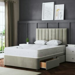 Rackhams Amelia Divan Bed with Upholstered Headboard - Four Drawers - Beige - Small Double - thumbnail 5