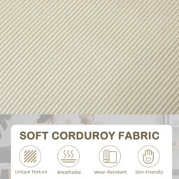 Rackhams Modern 3 Seater Sofa Upholstered Corduroy Sofa Couch Cream White - 1 - Straight sofa - Cream white - thumbnail 4