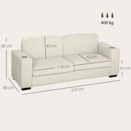 Rackhams Modern 3 Seater Sofa Upholstered Corduroy Sofa Couch Cream White - 1 - Straight sofa - Cream white - thumbnail 5