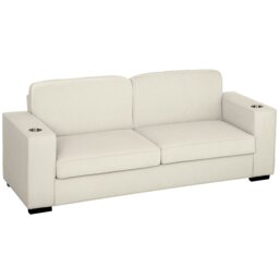 Rackhams Modern 3 Seater Sofa Upholstered Corduroy Sofa Couch Cream White - 1 - Straight sofa - Cream white - thumbnail 2