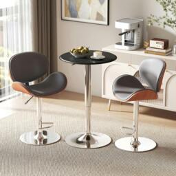 Rackhams 93cm Adjustable Round Bar Table w/ PVC Leather Steel Base Bistro Black - thumbnail 1