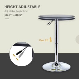 Rackhams 93cm Adjustable Round Bar Table w/ PVC Leather Steel Base Bistro Black - thumbnail 4