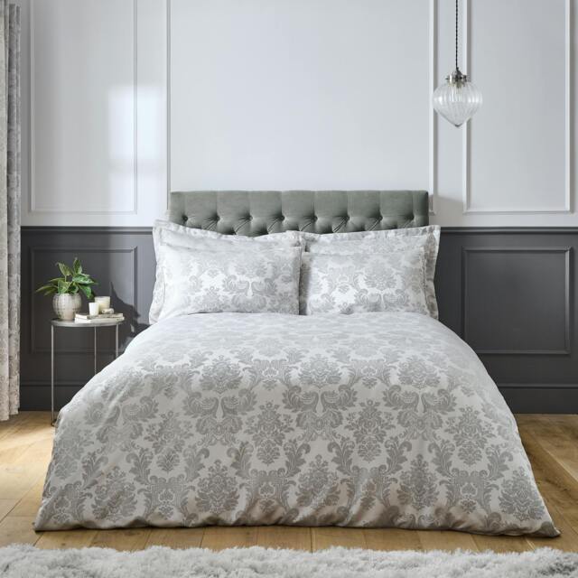 Rackhams Damask Jacquard Duvet Cover Set - Silver Grey - Single - image 1