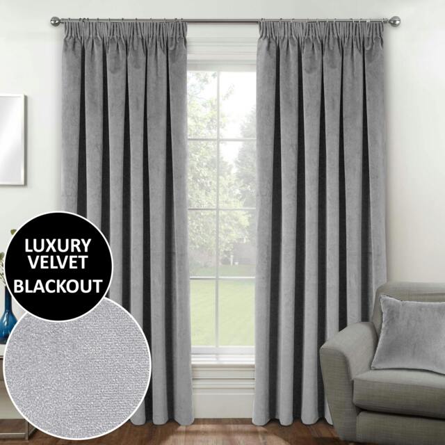 "Rackhams Oxford 100% Blackout Luxury Supersoft Velvet Thermal Tape Top Curtains for Living Room & Bedrooms - Grey - 46"" (117cm) Width x 54"" (137cm) Drop" - image 1