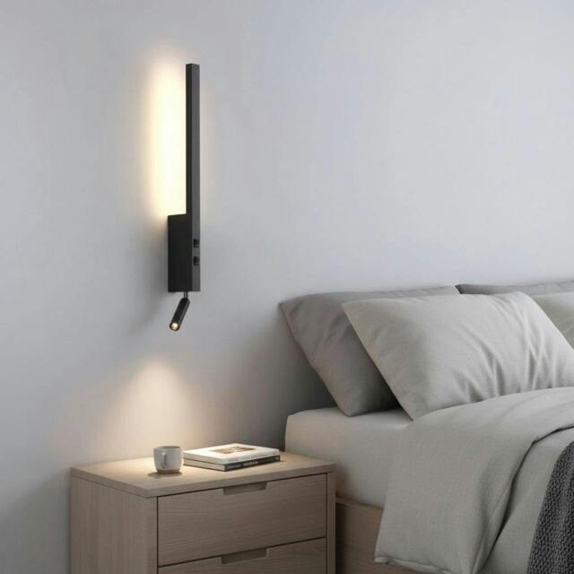 Rackhams 5 Watt Black LED Bedside Light With Reading Light - image 1