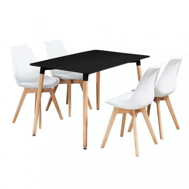 Rackhams 5PCs Dining Set - a Black Halo Dining Table & Set of 4 Lorenzo Tulip Chairs with Padded Seat - Plastic - White - Dining Sets