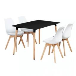 Rackhams 5PCs Dining Set - a Black Halo Dining Table & Set of 4 Lorenzo Tulip Chairs with Padded Seat - Plastic - White - Dining Sets - thumbnail 1